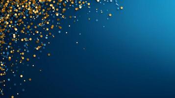 AI generated Beautiful abstract blue minimalistic background with golden small confetti and lots of space for texts in the center photo