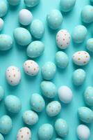 AI generated easter eggs on a blue background for your commercial or promotional projects photo