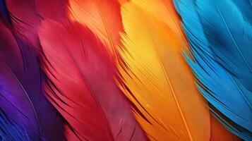 ai generado vistoso pájaro pluma textura creando un hermosa antecedentes foto