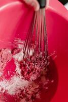 Child having fun modeling salt dough, authentic activity with natural pink coloring beet juice, fine motor skills development photo