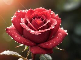 AI generated red rose flower with water droplets photo