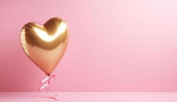 AI generated valentines day balloon with gold and pink foil on pink background photo