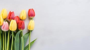 AI generated old and colorful tulip buds against a bright photo
