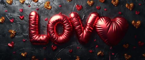 AI generated the word love is placed on valentine's day on black background photo