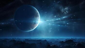 AI generated space planet with blue starry skies photo