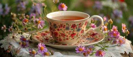 AI generated Floral Herbal Tea Elegance photo