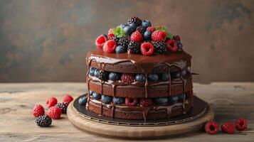 AI generated Berry Bliss Chocolate Layer Cake photo