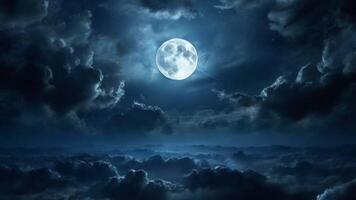 ai genererad natt himmel med full ljus måne i de moln video