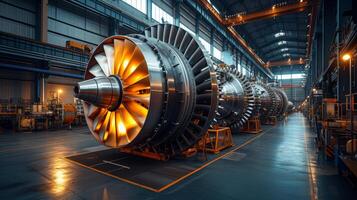 AI Generated Using gas turbines for factory energy concept with Twilight power. photo