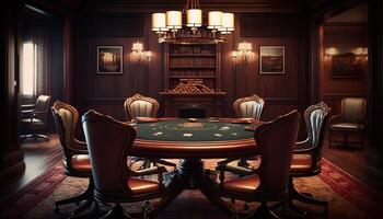 AI Generated Poker table.Web banner for game design, flyer, poster, banner, online casino advertising. AI photo