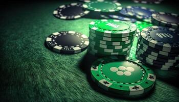 AI Generated Poker chips.Web banner for game design, flyer, poster, banner, online casino advertising. AI photo