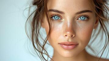 Beautiful woman with clear skin close-up photo