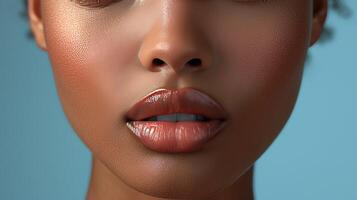 Lips of a young beautiful black woman with clear skin photo