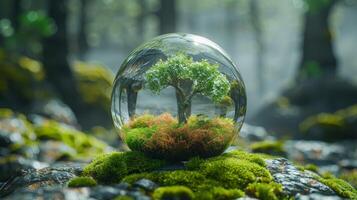 ai generado ambiente, social, y gobernancia icono, mundo sostenible ambiente concepto en cristal globo. foto