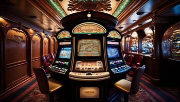 AI Generated Slot machines.Web banner for game design, flyer, poster, banner, online casino advertising. AI photo