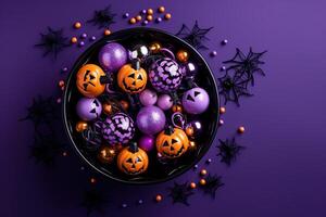 AI Generated Candy and spider treats for Halloween photo