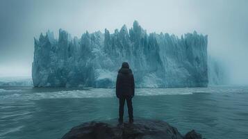 AI Generated Posing on the ice formations of the Perito Moreno glacier, Argentina photo