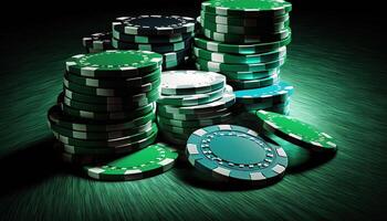 AI Generated Poker chips.Web banner for game design, flyer, poster, banner, online casino advertising. AI photo