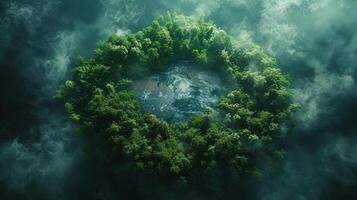 AI Generated View from above of green forest and earth, Protect the Earth, Texture of forest view from above ecosystem and healthy environment. photo