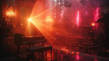 AI Generated Summer outdoor music party with laser lights and fire photo