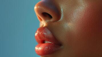 labios de un joven hermosa negro mujer con claro piel foto