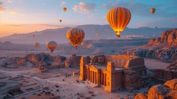 AI Generated A hot air balloon festival at Mada'in Saleh , Hegra ancient site, Al Ula in 2020. photo