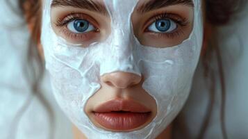 Beautiful woman with a white face mask photo