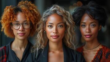 AI Generated Recruiting diversity, teamwork, global success, or empowerment in business for women. Such as a picture of an Asian or black woman in a portrait or a picture of a senior member of staff. photo