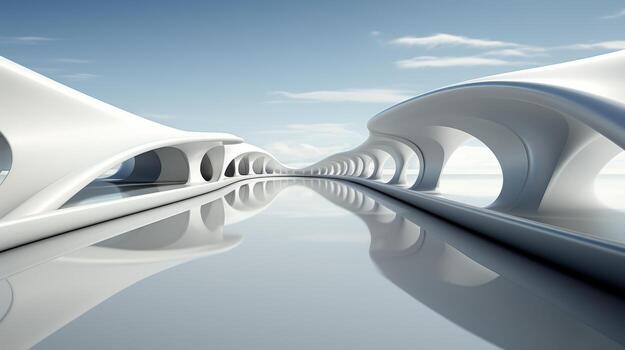 AI Generated Floating highway background isolated on white background with 3d rendered empty road. photo