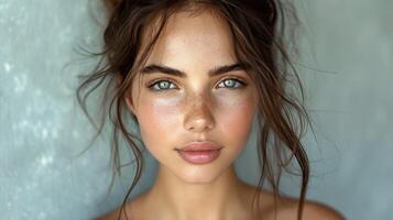 Beautiful woman with clear skin close-up photo