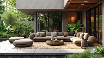 AI Generated Stylish garden furniture on a suburban terrace photo