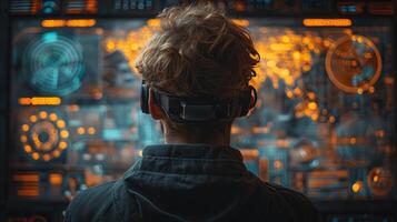 AI Generated A business analytics dashboard with charts powered by AI and big data analytics. A data scientist working with complex information analysed by AI. photo
