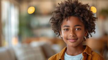 ai generado en un ligero beige fondo, un joven contento africano americano adolescente chico sostiene un ordenador portátil demostrando avanzado computadora tecnología para e-learning remoto educación, en línea seminarios web, y foto