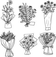 Set of Minimalist line art bouquet flower aesthetic. Vector illustration. One line art of romantic flower bouquet decoration vector illustration