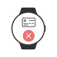 Smart watch screen with rejected credit card check mark payment icon vector