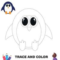 Trace penguin. Coloring educational worksheet for kids. Activity color pages vector