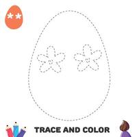 Trace and color egg with flowers. Handwriting practice for kids. Activity leisure page for preschoolers vector