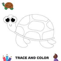 Trace turtle. Trace and color educational worksheet for kids. Activity color pages vector