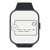 Credit card icon with accepted payment check mark on rectangle  smart watch screen. Vector