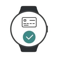 crédito tarjeta icono con aprobado pago cheque marca en inteligente reloj pantalla. vector