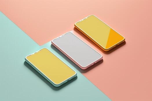 AI Generated Blank display template for mobile phone. Template for advertising or page on website, marketing, presentation. Means of communication, presentation of modern gadget model. 3D illustration photo