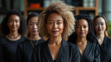 AI Generated Social media career of Asian, black woman, and senior staff in office leadership. Asian, black woman and senior people's profiles. photo