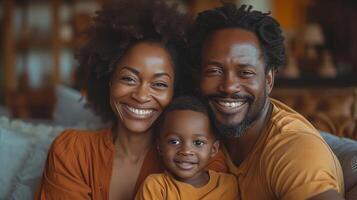 AI Generated In the living room of this happy family, father and son are playing with their son and hugging each other in joy. photo