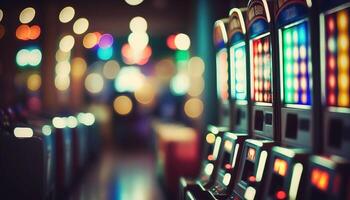 AI Generated Slot machines.Web banner for game design, flyer, poster, banner, online casino advertising. AI photo