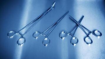 beautiful Medical background. surgical instruments are washable in blue. photo