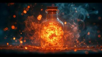 AI generated Nuclear explosion captured Inside a bottle photo