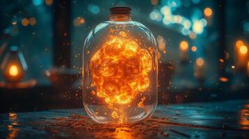 AI generated Nuclear explosion captured Inside a bottle photo