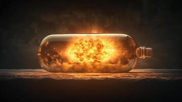 AI generated Nuclear explosion captured Inside a bottle photo