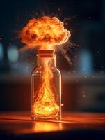 AI generated Nuclear explosion captured Inside a bottle photo