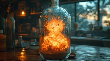 AI generated Nuclear explosion captured Inside a bottle photo